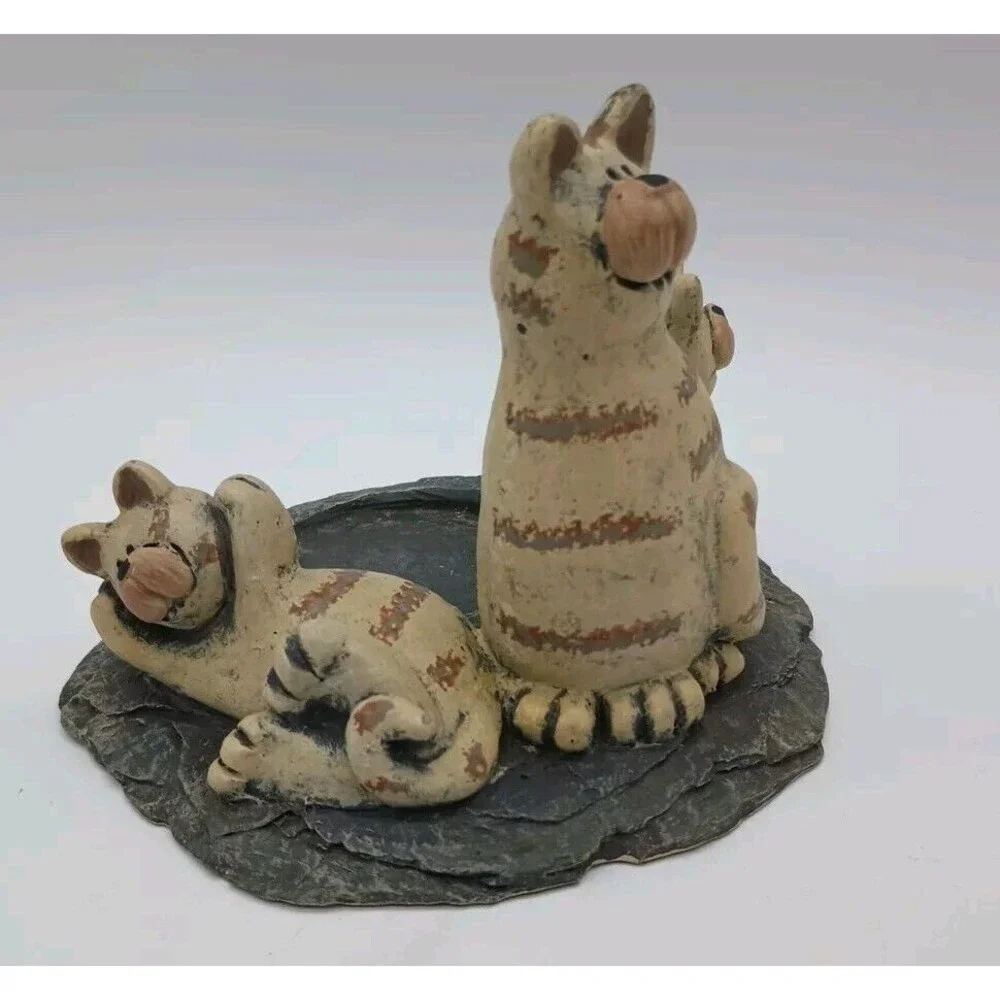 Vtg Crazy Mountain Cat Trio Votive Candleholder Tabby Kitten Tea light Figural